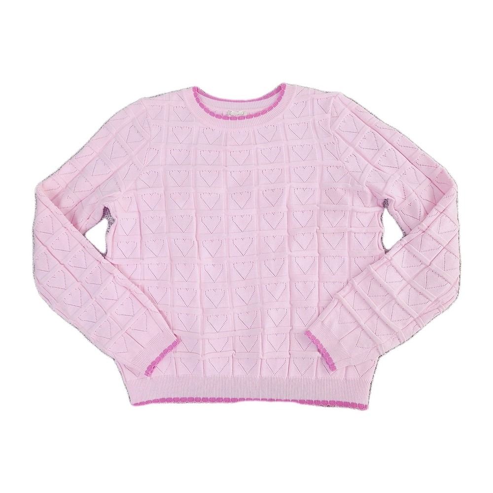 Hem & Thread Pink Pointelle Hearts Scalloped‎ Hem Pullover Sweater S